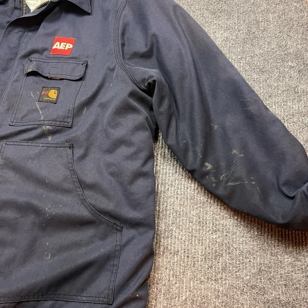 Carhartt FR Flame Resistant Men's 2XL Canvas Blue Work Coat Jacket Quilted Lined
